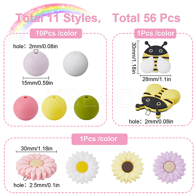 56Pcs 11 Style Food Grade Eco-Friendly Silicone Focal Beads SIL-SC0001-56-1
