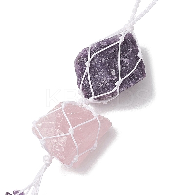 Nuggets Raw Natural Amethyst & Rose Quartz Pouch Pendant Decorations HJEW-JM01926-01-1