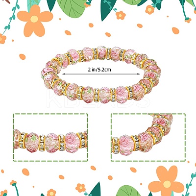 Faceted Rondelle Handmade Inner Flower Gold Sand Lampwork & Iron Beaded Stretch Bracelets for Women BJEW-SW001579-05-1