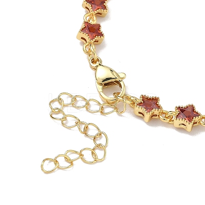 Star Brass Pave Cubic Zirconia Link Chain Bracelets for Women BJEW-P385-03G-05-1