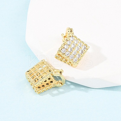 Brass Micro Pave Cubic Zirconia Rhombus Hoop Earrings EJEW-B153-09G-1