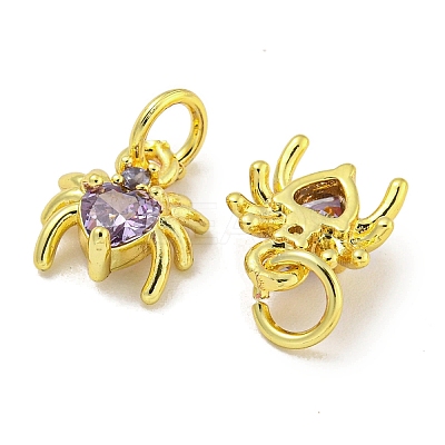 Rack Plating Brass Micro Pave Cubic Zirconia Spider Charms ZIRC-I065-02G-1