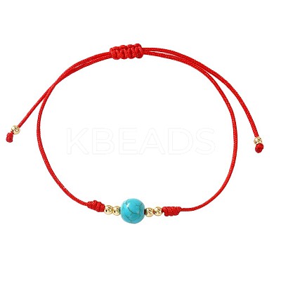 Stylish Round Synthetic Turquoise & Brass Bead Braided Bracelets HI1374-1
