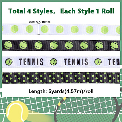 4 Rolls 4 Styles Polyester Sport Ball Printed Grosgrain Ribbon OCOR-GF0004-31A-1
