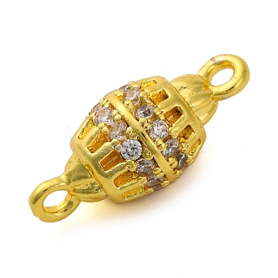 Brass Micro Pave Clear Cubic Zirconia Hollow Oval Connector Charms KK-A230-05A-G-1