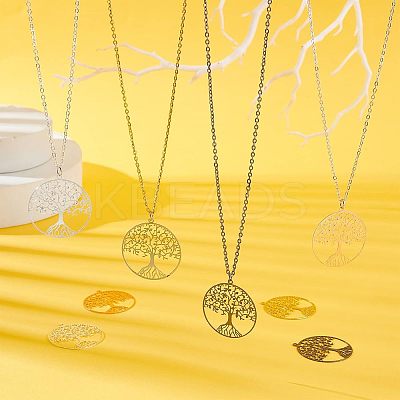 8Pcs 4 Colors Filigree Tree of Life Brass Pendants KK-NB0002-56-1
