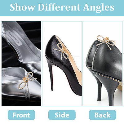 4Pcs 2 Styles Bowknot Alloy Crystal Rhinestone Shoe Decorations FIND-HS0002-07G-1