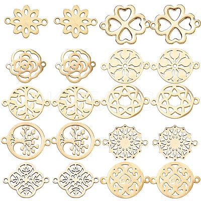 20Pcs 10 Styles 201 Stainless Steel Connector Charms FIND-SC0004-69-1