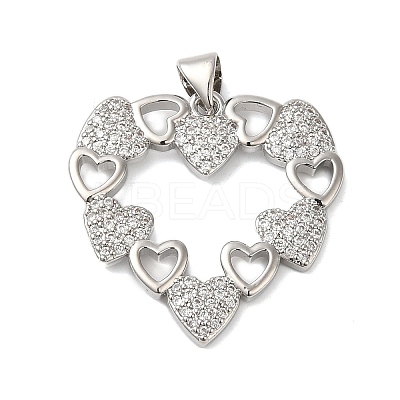 Rack Plating Brass & Clear Cubic Zirconia Pendants KK-S372-27P-1