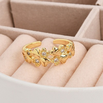 Rack Plating Brass Micro Pave Clear Cubic Zirconia Cuff Rings for Women RJEW-M028-112G-1