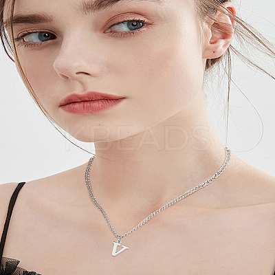 1Pc 304 Stainless Steel Letter Pendant Necklaces NJEW-LP0001-33V-P-1