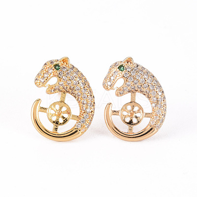 Brass Micro Pave Clear Cubic Zirconia Stud Earrings Findings KK-T062-118G-A-NF-1