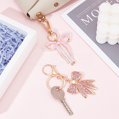 2Pcs 2 Styles Bowknot Alloy Enamel & Plastic Imitation Pearl Pendant Decoration HJEW-PH0001-94-1