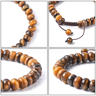 Adjustable Natural Tiger Eye Braided Bead Bracelets BJEW-F369-A06-1