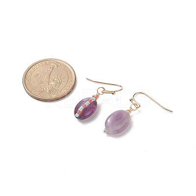 5 Pair 5 Style Natural Mixed Gemstone & Glass Seed Braided Oval Dangle Earrings Set EJEW-JE05119-1