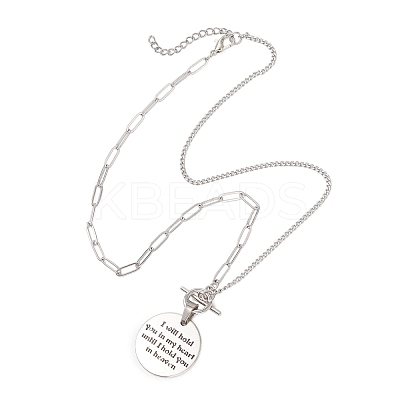 Alloy Disc with Word Pendant 304 Stainless Steel Mixed Chain OT Necklaces NJEW-JN05867-1