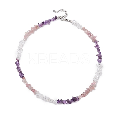 Natural Rose Quartz & Quartz Crystal & Amethyst Chip Beaded Necklaces NJEW-JN05099-04-1
