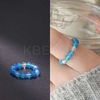 Natural Blue Agate Stretchy Finger Rings FS-WG01730-18-1