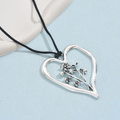 Birth Flower Heart Zinc Alloy Pendant Black Faux Suede Cord Necklaces for Women FS-WGA5BEC-07-1