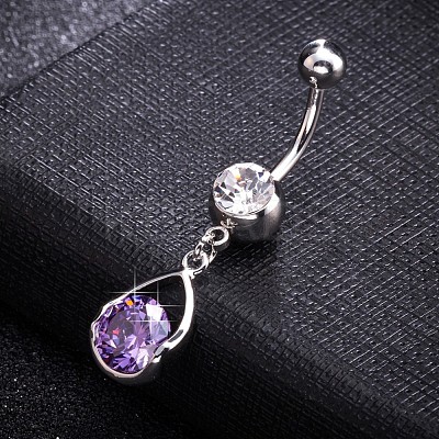 Brass Cubic Zirconia Navel Ring AJEW-EE0004-47C-1