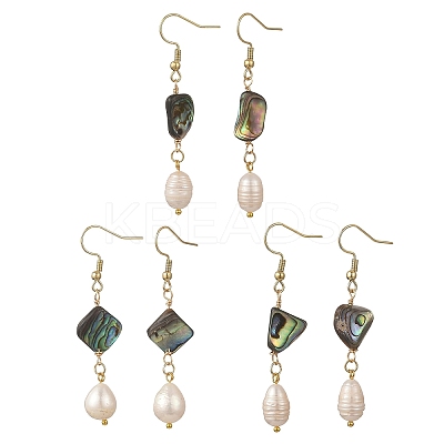 Natural Paua Shell & Natural Pearl Dangle Earrings EJEW-JE07333-1