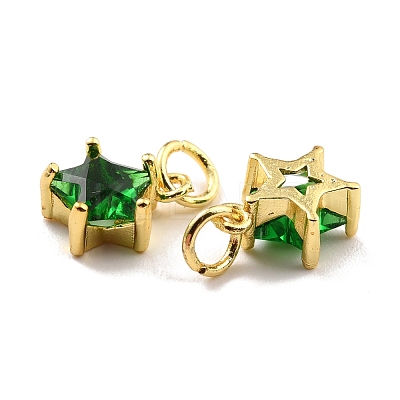 Brass Cubic Zirconia Charms KK-A156-05G-RS-1