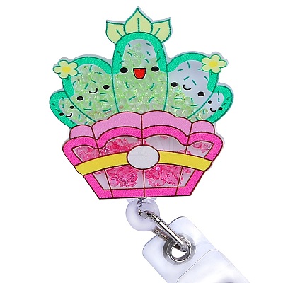 Rhinestone Quicksand Effect Acrylic & ABS Plastic Badge Reel AJEW-SZ0002-48F-1