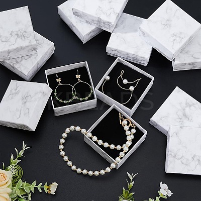 25Pcs Square Marble Print Paper Jewelry Gift Box CON-FI0001-01-1