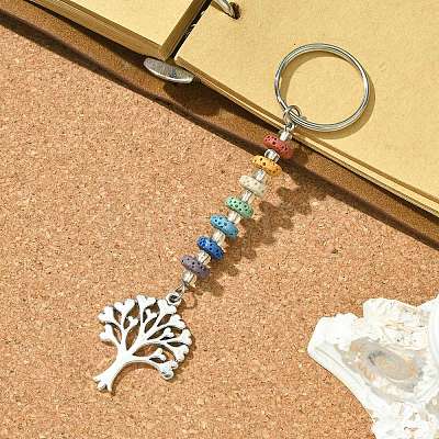Chakra Natural Lava Rock & Alloy Tree of Life Pendant Keychain KEYC-JKC00644-01-1
