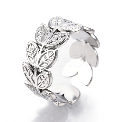Non-Tarnish 304 Stainless Steel Leaf Cuff Rings LS-RJEW-N038-110P-1