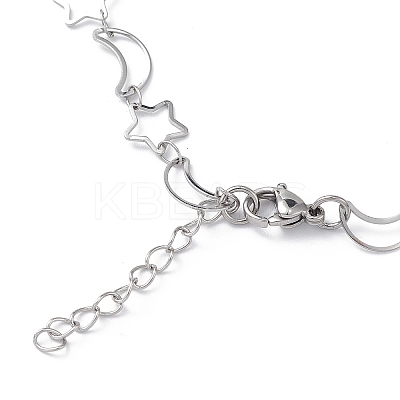 Non-Tarnish 304 Stainless Steel Star & Moon Link Chain Anklets for Men Women STAS-B039-15P-1