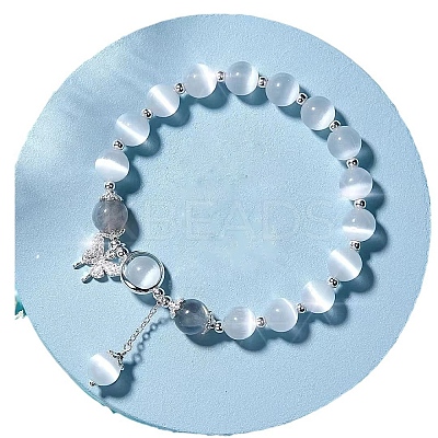 Butterfly Alloy & Cat Eye & Natural Moonstone Round Beaded Charm Bracelets for Women WG9D4EC-01-1