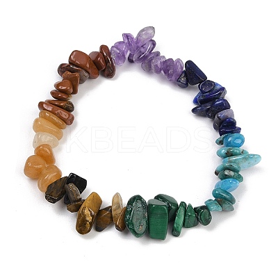 Chakra Natural Mixed Gemstone Chips Stretch Bracelets for Women BJEW-JB11633-01-1
