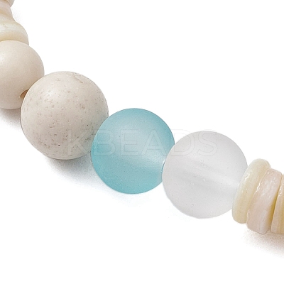 Bohemia Style Natural Fossil & Freshwater Shell & Glass Beads Stretch Bracelets for Women BJEW-JB11865-02-1