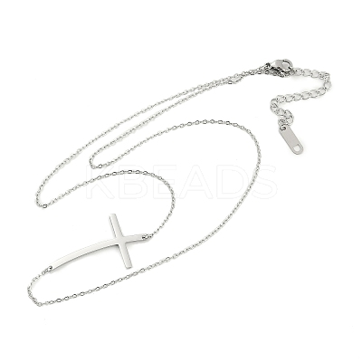 304 Stainless Steel Religion Curved Cross Pendant Cable Chain Necklaces for Women NJEW-P320-13P-1