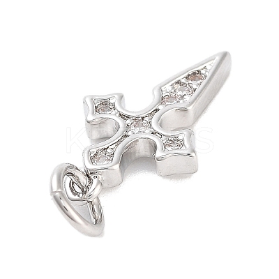 Cross Rack Plating Brass Clear Cubic Zirconia Pendants KK-M293-18P-1