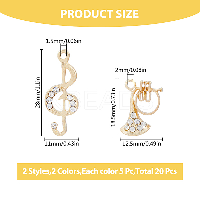 20Pcs 4 Style Rack Plating Alloy Rhinestone Pendants ALRI-FH0001-15-1