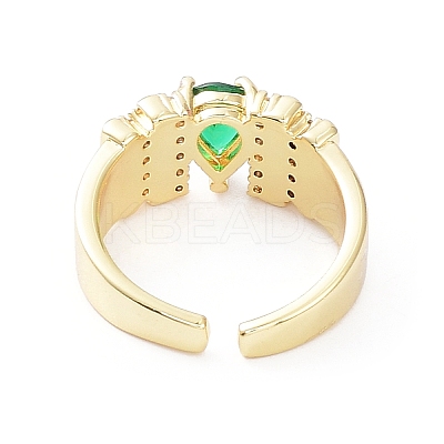 Cubic Zirconia Teardrop Open Cuff Ring RJEW-G287-03G-01-1