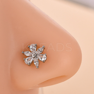 316L Surgical Stainless Steel Clear Cubic Zirconia L-Shaped Nose Rings WG09863-17-1