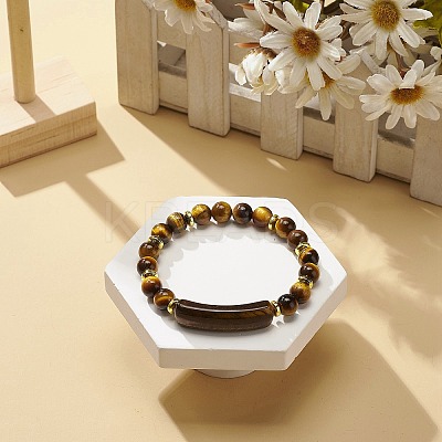 Natural Tiger Eye Rectangle Beaded Stretch Bracelet BJEW-JB08982-04-1