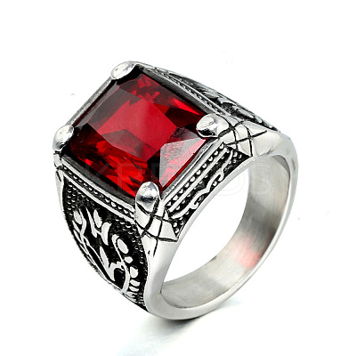 316L Stainless Steel & Cubic Zirconia Men's Vintage Carved Finger Rings FS-WG82D33-03-1