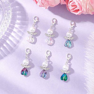 Heart Angel Glass & Glass Pearl Pendant Decorations HJEW-JM03773-04-1