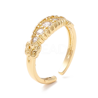 Cubic Zirconia Leaf Cuff Ring RJEW-P026-02G-1