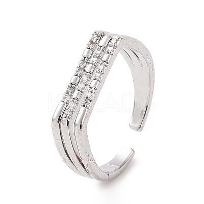 Clear Cubic Zirconia Triple Line Open Cuff Ring RJEW-E072-09P-1