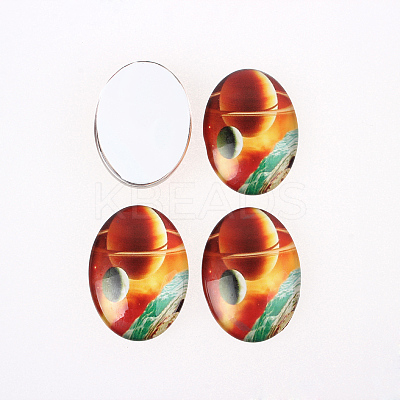 Starry Sky Printed Glass Oval Cabochons GGLA-N003-18x25-D-1