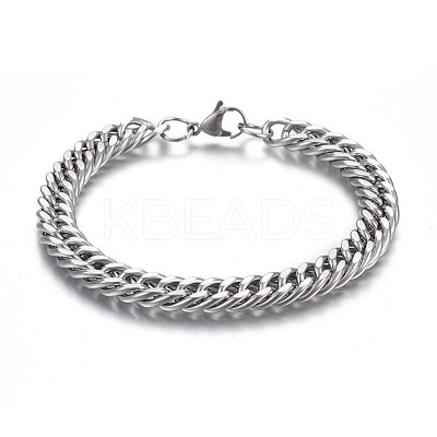 Tarnish Resistant 304 Stainless Steel Cuban Link Chain Bracelets BJEW-L637-01A-P-1