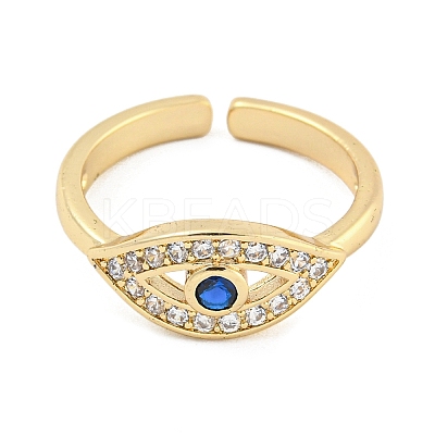304 Stainless Steel Cubic Zirconia Evil Eye Open Cuff Ring for Women LS-RJEW-S406-04G-03-1