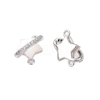 Brass Micro Pave Clear Cubic Zirconia Star Connector Charms KK-B102-27P-1