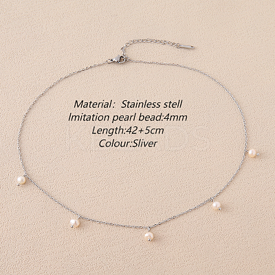 Stainless Steel Imitation Pearl Cable Chain Bib Necklaces for Women GX8162-1-1