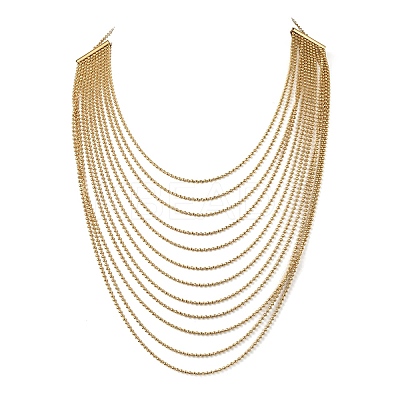 304 Stainless Steel Ball Chain Multi Layered Necklaces for Women NJEW-G194-02G-1